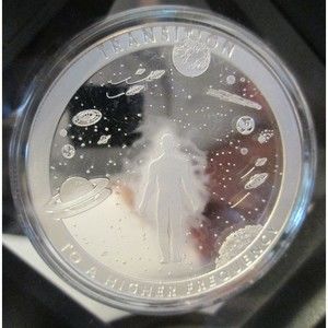 1 oz Transition to a Higher Frequency Silver Round. Framed with a Stand